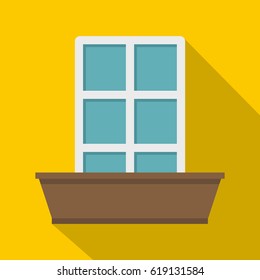 White window and flower box icon. Flat illustration of white window and flower box vector icon for web