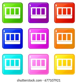 White window frame icons of 9 color set isolated vector illustration