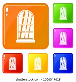 White window frame icons set collection vector 6 color isolated on white background
