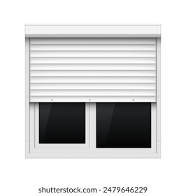 White window roller shutter. Closed window protective roller blind protection shutter home security privacy interior