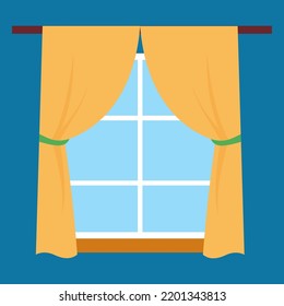 weißes Fenster mit gelben Vorhängen