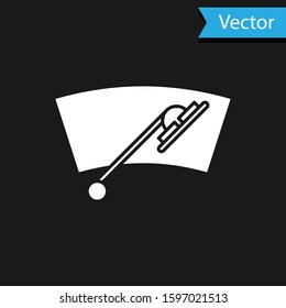 White Windscreen wiper icon isolated on black background.  Vector Illustration
