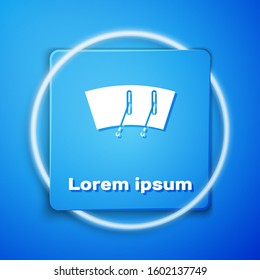 White Windscreen wiper icon isolated on blue background. Blue square button. Vector Illustration