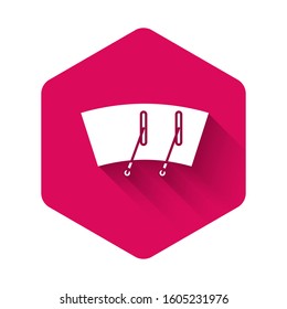 White Windscreen wiper icon isolated with long shadow. Pink hexagon button. Vector Illustration