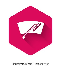 White Windscreen wiper icon isolated with long shadow. Pink hexagon button. Vector Illustration