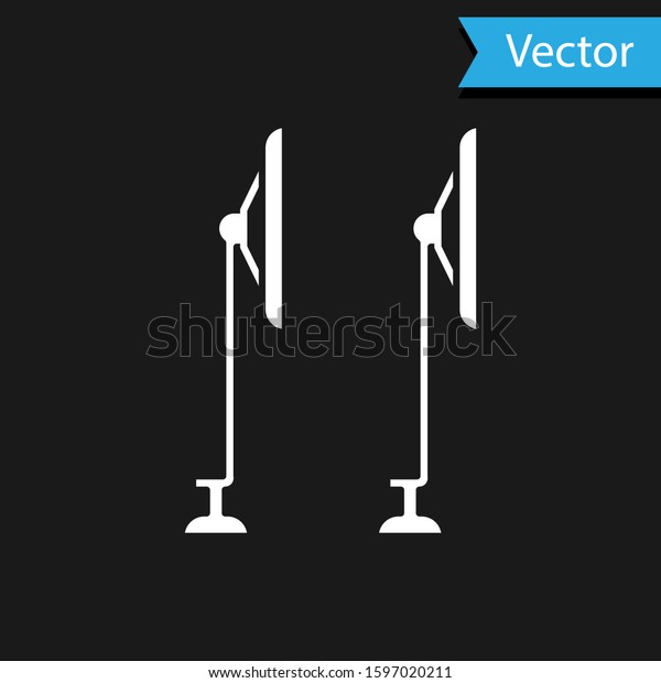 White Windscreen wiper icon isolated on\
black background.  Vector\
Illustration