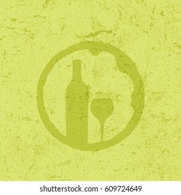 White wine bottle and glass grunge effect background, vector