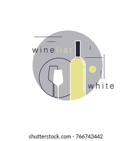 White wine. Bottle and a glass. Icon in modern line style for restaurant menu, tasting, wine list, winery, shop. Vector illustration.