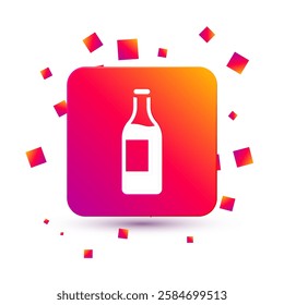 White Wine bottle icon isolated on white background. Square color button. Vector
