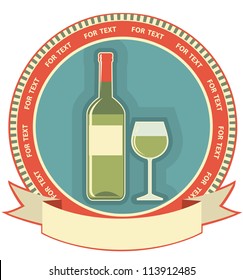 White wine bottle label.Vector symbol background for text