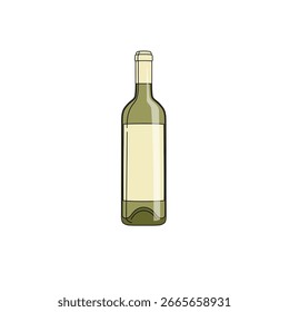 Botella de vino blanco en diseño plano mínimo. Icono de objeto de tarjeta de menú de bodega y vino. Ilustración vectorial sobre fondo blanco.