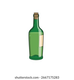 White wine bottle in minimal flat design. Winery and wine menu card object icon. Vector illustration on white background.
