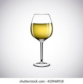 White wine full and empty in a glass isolated on white background.