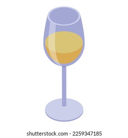 White wine glass icon isometric vector. Barrel drink. Vine food