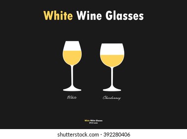 White wine glass silhouettes vector, yellow white on black background