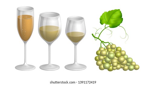 
white wine glasses and grapes