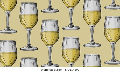 White wine glasses vector illustration sketch style pattern