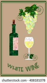 White wine and grape, poster abstract triangle polygon vector illustration, EPS8