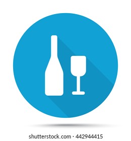 White Wine icon on blue button isolated on white