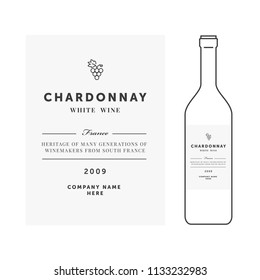 White wine label. Vector premium template. Clean and modern design. Chardonnay grape sort.