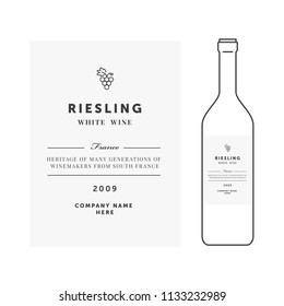 White wine label. Vector premium template. Clean and modern design. Riesling grape sort.