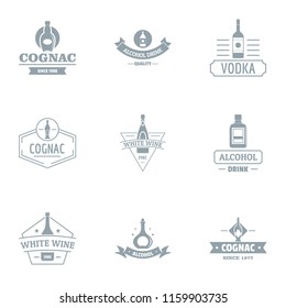 White wine logo set. Simple set of 9 white wine vector logo for web isolated on white background