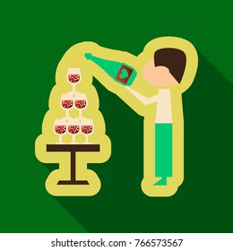 White wine pouring from bottle into transparent and clear glass, picture represented on vector illustration isolated on white background