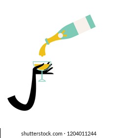 white wine pouring in a glass. vector illustration