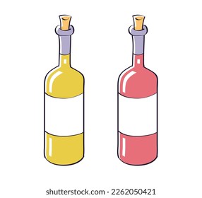 White wine and red wine bottle with blank label isolated vector illustration