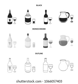 White wine, red wine, gin, sangria.Alcohol set collection icons in black,monochrome,outline style vector symbol stock illustration web.