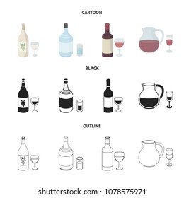 White wine, red wine, gin, sangria.Alcohol set collection icons in cartoon,black,outline style vector symbol stock illustration web.
