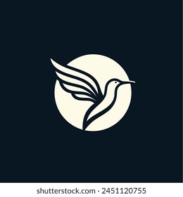 a white winged bird on a black background simple black outline hummingbird logo