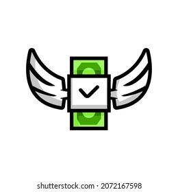 white winged money, cartoon design flat illustration
