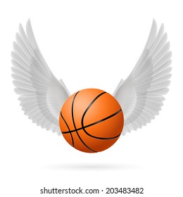 White wings with  basketball  on the white background