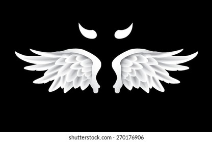 White wings on black photo-realistic vector illustration