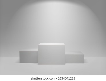 White winners podium 3D render. Awarding of winners of sports competitions. Square realistic pedestal. Vector Illustration
