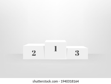 White winners podium on white background.