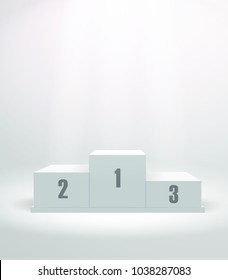 White Winners Podium. Pedestal. Spotlight. Vector Illustration.