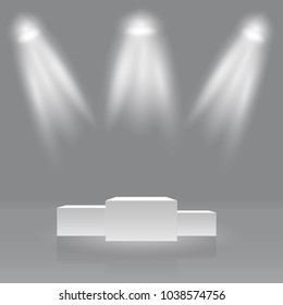 White winners podium. Pedestal. Spotlight. Vector illustration.