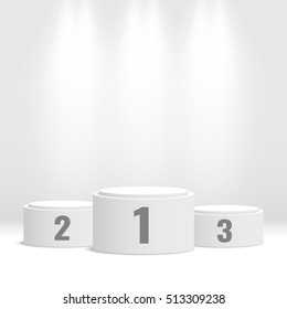 White Winners Podium. Pedestal. Spotlight. Vector Illustration.