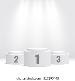 White winners podium. Pedestal. Spotlight. Vector illustration.