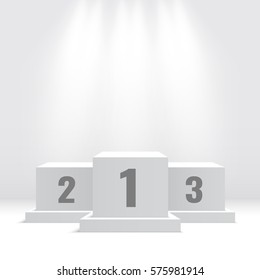 White winners podium. Pedestal. Spotlight. Vector illustration.