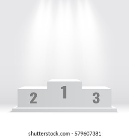 White Winners Podium. Pedestal. Spotlight. Vector Illustration.