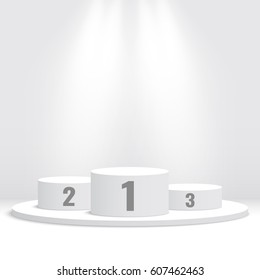 White winners podium. Pedestal. Spotlight. Vector illustration.