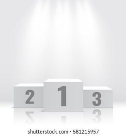 White winners podium. Pedestal. Vector illustration.