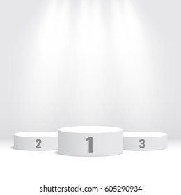 White winners podium. Pedestal. Vector illustration.