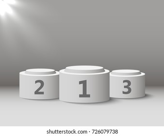 White winners podium with shadow. Round pedestal isolated with spotlight. Vector illustration, eps10