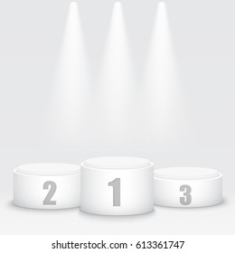 White winners podium with spotlight. Vector illustration