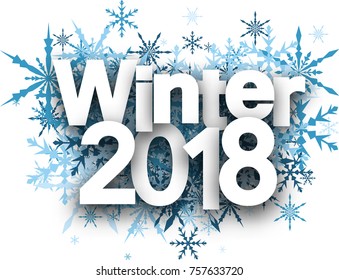 White winter 2018 background with blue snowflakes. Vector illustration.
