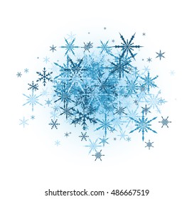 White winter background with blue snowflakes. Vector illustration.